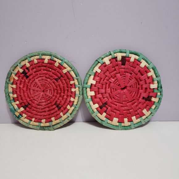 Trivets Hot Pads Wicker Straw Woven Kitchen Decor 6.5" - Picture 1 of 5
